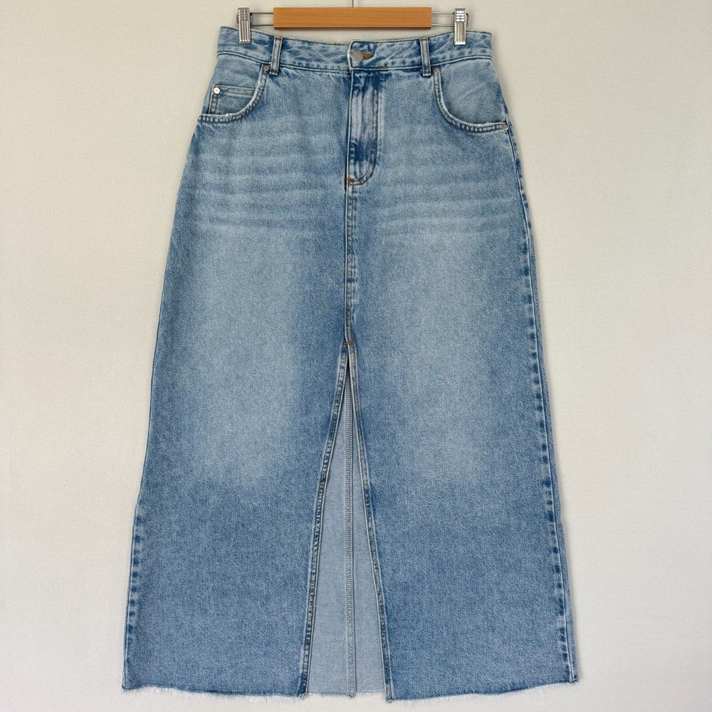 Anthropologie Pilcro Madi Women's 12 Front Slit Denim Maxi Skirt‎ Light Wash Y2K